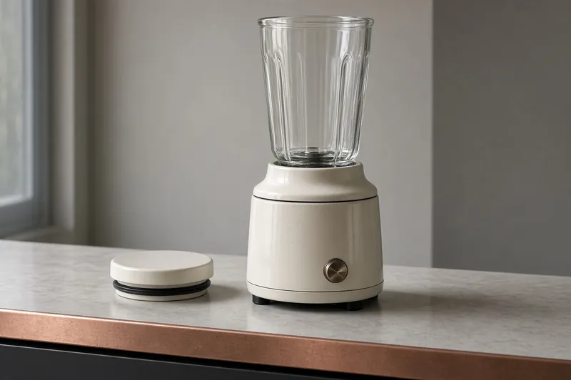 A blender with its lid set beside it, so the jar height is visible.