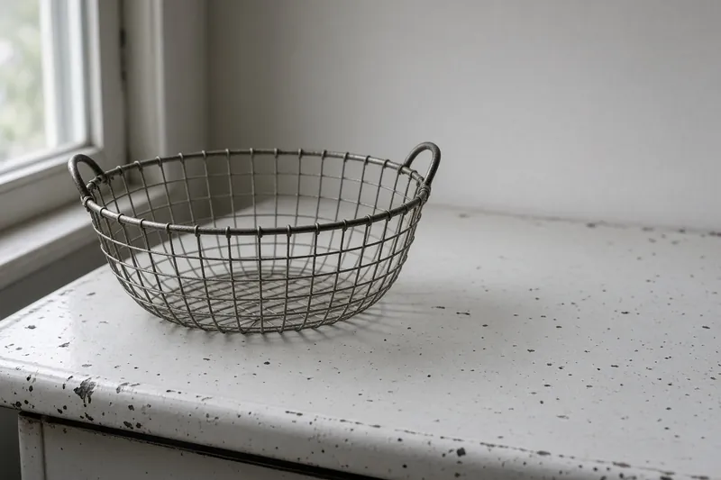 An air-crisp basket pulled forward, with empty counter beside it.